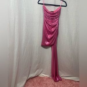 PrettyLittleThing Pink Shiny Strapless Dress with Sash - So pretty! Sz 0